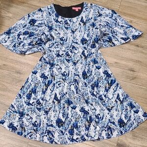 Betsey Johnson  Dress in Blue and White Paisley Print Sz 12 EUC